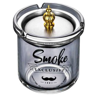 FANCY LIFE 防飛菸灰缸 玻璃不鏽鋼材質 附蓋子, 透明色, 1個