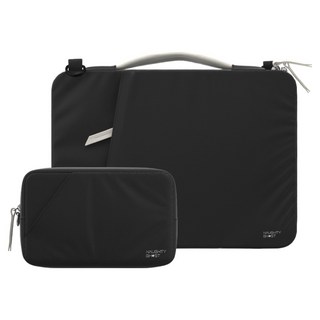 NAUGHTY GHOST 頑皮鬼 Atlas 防撞筆電包(含配件包/背帶)邊角防護設計 15~16吋適用, 經典黑, 筆電包400 x 300mm + 小包200 x 150mm, 1組
