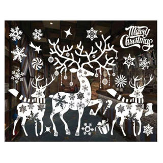 摩達客 耶誕白色4號 無痕窗貼玻璃貼 2入組合, 聖誕雪花麋鹿群, 1組