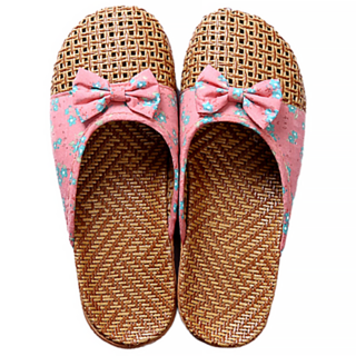 Axis 艾克思 蝴蝶結小碎花亞麻包頭拖鞋 透氣涼爽防滑耐磨, 粉色, 1雙