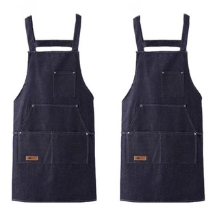時尚素色牛仔大口袋圍裙 元寶兜 藍色, 2入