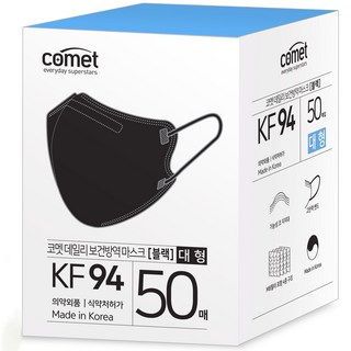 코멧 KF94 데일리 새부리형 보건방역 마스크 대형 와이드핏, 5개입, 10개, 블랙