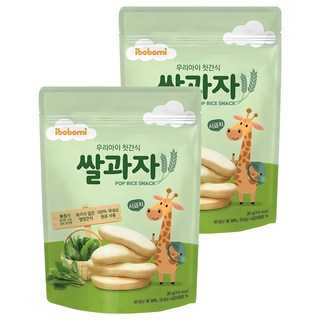 ibobomi 嬰兒米餅, 入口即化, 無添加人工成份, 非油炸製程, 韓國國產原料, 易抓取長條造型, 菠菜味, 30g, 2包