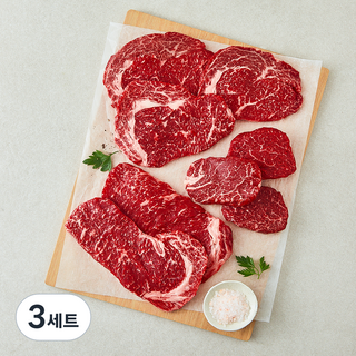 농협안심한우 1등급 등심 500g + 채끝 300g + 안심 200g 채반 선물세트 1호 (냉장) 총 1kg + 쇼핑백, 3세트