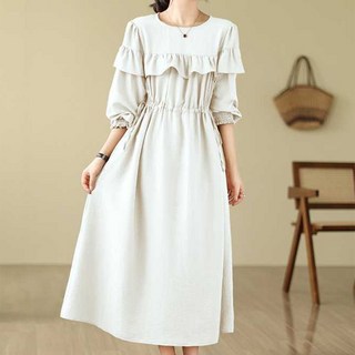 ATTERLIC 荷葉邊點綴寬鬆長版洋裝 03219, 白色