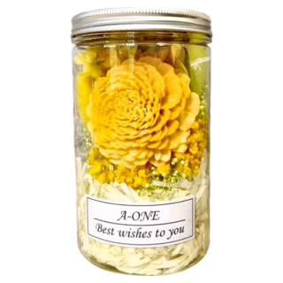 A-ONE 匯旺 大黃索拉玫瑰花黃色繡球花永生花乾燥花罐 6cm, G款