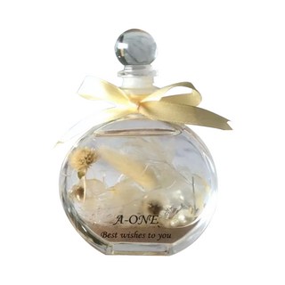 A-ONE 匯旺 浮游花DIY花材包，天然植物乾燥花，含米白色兔尾草、木繡球花、白色蓬萊松、勿忘我、魯丹島小菊、羊齒、緞帶，尺寸12x12cm, 悠白晨曦 金色