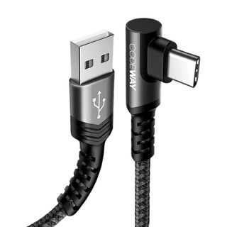 CODEWAY 90度 USB A to USB C 快充充電線, 0.5m, 黑色, 1條