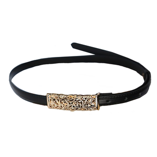 真皮頭層牛皮女士腰帶 合金平滑釦 鏤空雕花 LL169 黑色, 95~100 x 1.4cm, 1個