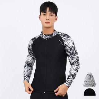 AQUATICA 男款拉鍊式長袖防曬泳衣 AQAMAN+彈性泳帽+收納袋組