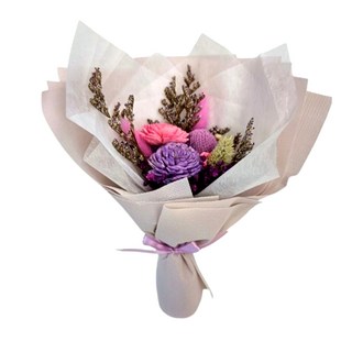 A-ONE 匯旺 粉紫索拉玫瑰花紫色大球花繡球花永生花束 W款