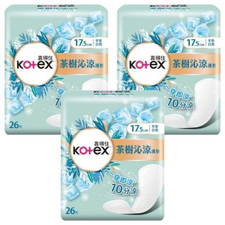 Kotex 靠得住 茶樹沁涼護墊 平常日用, 17.5cm, 26片, 3包
