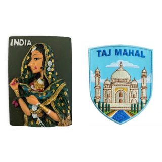A-ONE 匯旺 印度 莎麗女郎療癒磁鐵 + 印度 泰姬瑪哈陵袖標 2件組, 印度 莎麗女郎 + 印度 泰姬瑪哈陵