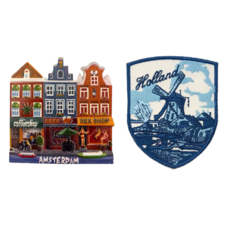 A-ONE 匯旺 荷蘭阿姆斯特丹冰箱磁鐵套組 風車徽章 獨特城市風景 留言記事 廚房裝飾 2件組, 7.5 x 6 CM, Multi-color