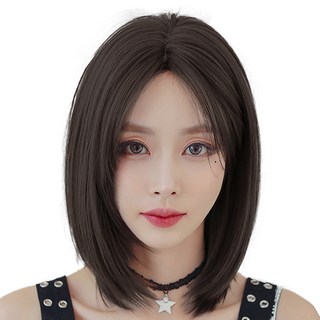 하이유니 스트레이트 펌 헤어 중단발 통가발 가발 39cm + 가발망 + 거치대 세트, 통가발(챠콜블랙), 랜덤발송(가발망, 거치대), 1개