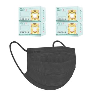 fuder 福德好罩 兒童平面醫療口罩 未滅菌 14.5 x 9.5cm 大童, 30片, 低調黑, 4盒