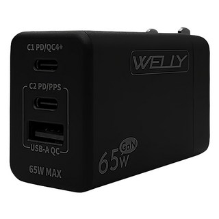 POLYBATT 65W氮化鎵超快速充電器 三孔輸出 支持PD3.0/QC4+/PPS/AFC/FCP, 黑色, 1個