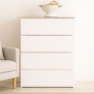 보노하우스 국내 제조 시에나 우드상판 와이드 서랍장, 화이트, 4단