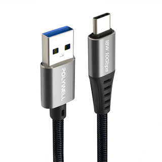POLYWELL 寶利威爾 USB3.2 Type-C-Type-A 充電傳輸線 PW15-W45-A360, 1m, 黑色, 1條