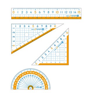 nano pita Kids 小四件大尺組 直線定規 三角定規 分度器, 橘色 + 透明, 1組
