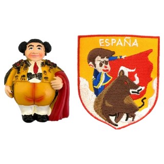 A-ONE 匯旺 西班牙胖胖鬥牛士電箱裝飾 + 西班牙鬥牛士ESPANA燙布貼, 黃色, 2.05 x 2.7吋 + 2.5 x 3.1吋