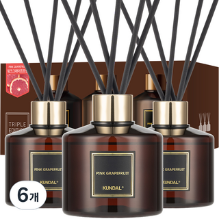 KUNDAL 昆黛爾 3 件組香水擴散器 200 毫升 + 15 根纖維棒, 粉紅葡萄柚, 200ml, 6個