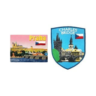A-ONE 匯旺 捷克布拉格查理大橋辦公室磁鐵 + 捷克 查理大橋外套貼布 Set 2 刺繡貼布 7.5 x 6cm 台灣製, 多色