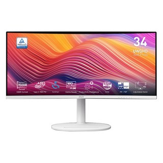 msi微星 modern md342cqpw 34吋曲面美型螢幕-白, UWQHD超高解析度, 1500R曲面, Type-C, KVM功能, 1入, 34吋