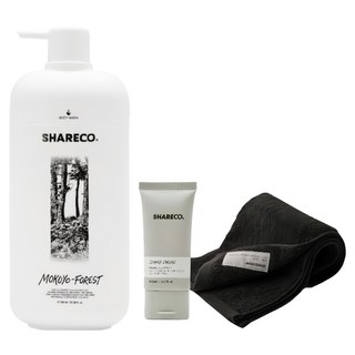 SHARECO 台灣公司貨 日常沐浴組 木曜森林沐浴膠 + 黑色純棉短浴巾＋潔面乳體驗, 1套