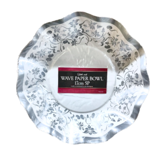 PEARL LIFE 珍珠金屬 WAVE 免洗餐具 波紋淺碗 D-315 17cm 銀色, 5個, 1組