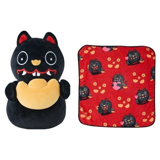 北港武德宮 造型抱枕 黑虎大將軍 MP-199, 黑色 + 紅色 + 黃色