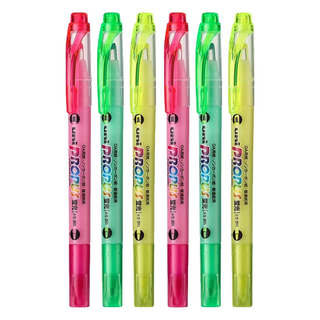 Uni 三菱 3C視窗雙頭螢光筆組, 粉色 + 綠色 + 黃色, 6支