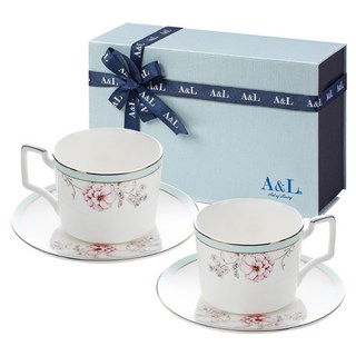 A&L 骨瓷咖啡禮盒組 二杯二盤 40%骨粉 德國原裝進口賀利氏金, 天青碧綠, 1盒