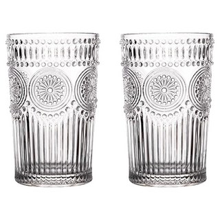 小麥購物 浮雕玻璃杯 高款 G570 380ml, 金邊, 2個