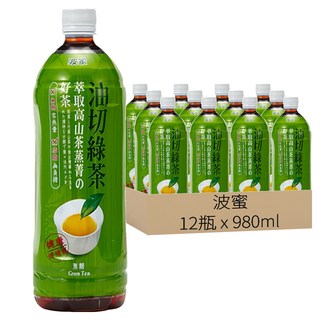 波蜜 油切綠茶, 萃取高山茶蒸菁, 無糖零熱量零脂, 茶香清韻去油膩, 980ml, 12瓶