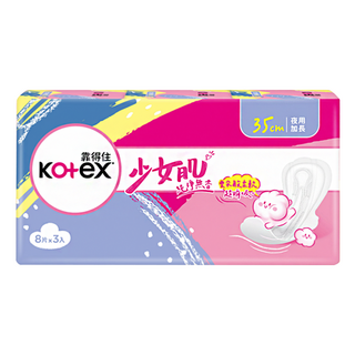 Kotex 靠得住 少女肌 純淨無香衛生棉, 夜用加長型, 24片, 1組