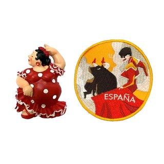 A-ONE 匯旺 西班牙佛朗明哥舞創意地標磁鐵 + 西班牙鬥牛徽章2件組, C181 + 311, 2.3 x 2.56吋 + 2.75 x 2.75吋