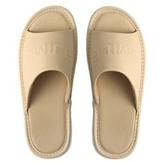 LIKEHOUSE 真皮頭層牛皮SMILE防滑室內拖鞋 LS08, 米色, 1雙