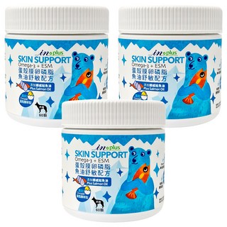in plus 贏 蛋殼膜卵磷脂 魚油 犬用, 60顆, 皮膚/毛髮, 3罐