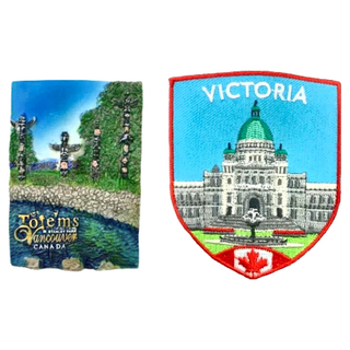 A-ONE 匯旺 加拿大溫哥華圖騰公園磁鐵冰箱貼 + 加拿大卑詩省議會大廈臂章 2件組 台灣製, 7.5 x 6cm, 加拿大溫哥華圖騰公園 + 加拿大卑詩省議會大廈