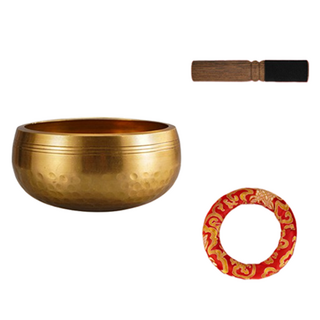 Dimis 西藏冥想頌缽碗 + 皮革棒 + 缽墊 缽口直徑8公分套組, 1套, 混合顏色