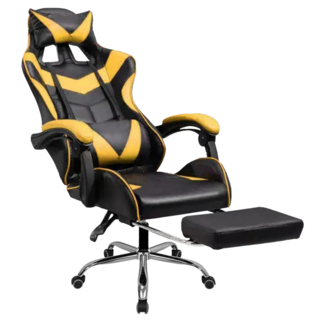 極速電競皮椅 升級擱腳抬 17kg, 黑色 + 金色