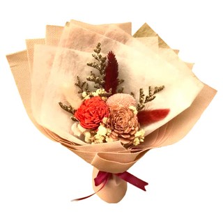 A-ONE 紅焦糖索拉玫瑰大球花繡球花永生花束 P款 Set 2個 花束含包裝紙尺寸：約25 x 25公分, 花粉色