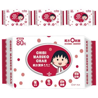 舒寶 櫻桃小丸子 純水潔淨柔濕紙巾, 80張, 加厚型, 無酒精, 零刺激, 柔軟親膚, 清潔舒爽, 4包