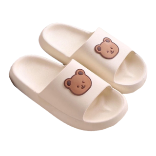 PVC 超厚底柔軟可愛拖鞋 防滑耐磨 白色 + 小熊, 40 ~ 41