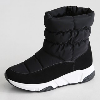 女款拉鍊式防滑增高刷絨中筒靴