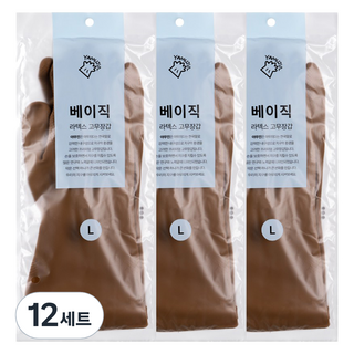 야무진 베이직 라텍스 고무장갑 양손세트, 베이지, 대(L), 12세트