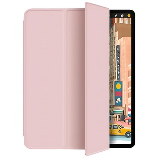 ANTIAN 帶筆槽液態三折支架平板皮套 蜂窩散熱矽膠皮套 智慧休眠喚醒 輕薄凹槽 一吸一充 免拆殼充電 防摔 防指紋 防刮花 耐髒防塵, iPad Air 2024, 嬰兒粉, 1個