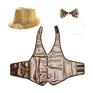 Livingda 亮片帽 + 亮片背心 L + 蝴蝶領結組合, 金色, 1組