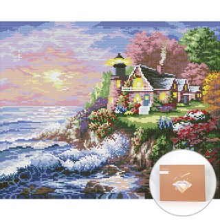 Artjoy DIY 珠寶十字繡帆布 50 x 40 厘米, 夕陽下的燈塔, 1套